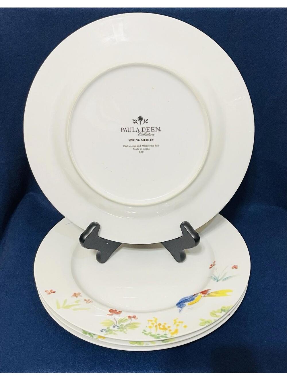 Spring Medley by Paula Deen Dinner Plate Floral Blue Yellow Bird Set Of 4